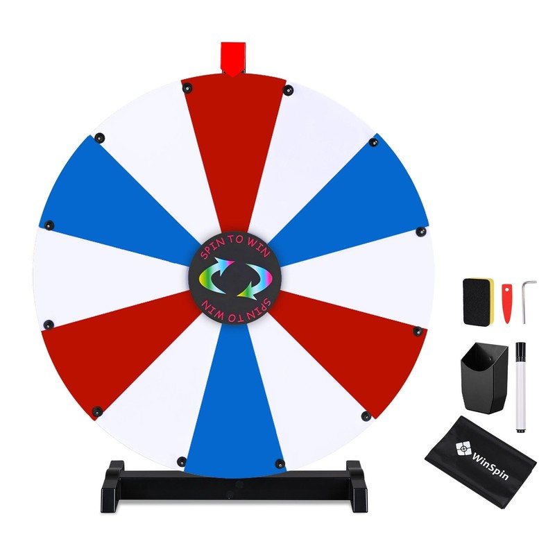 WinSpin 24" Tabletop Modular Prize Wheel w/ 12 PCS Backup Panels Blue Red White