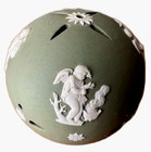 Wedgwood Sage Green Jasperware Pomander with white Cherubs and floral relief — photo 3