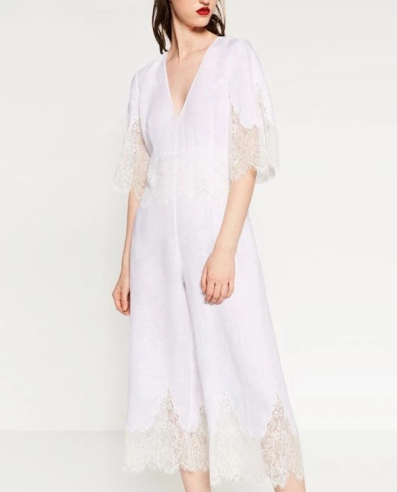 NUEVO ZARA MUJER Mono de lino blanco roto 2018 TALLA PEQUEÑA Foto 2 de 4