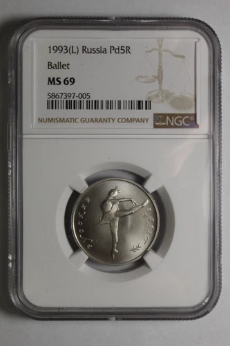 1993 Russia 5 Rubles Palladium Ballerina NGC MS69 1/4 OZ RARE