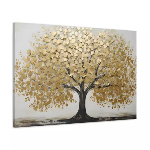 Gold Tree Canvas Golden Black White Oil Painting Print Nature Wall Art Decor