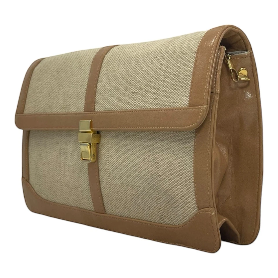 Vintage 60s 70s ZENITH Tweed Leather Convertible Clutch Bag Handbag Chain Strap - Image 4 of 4