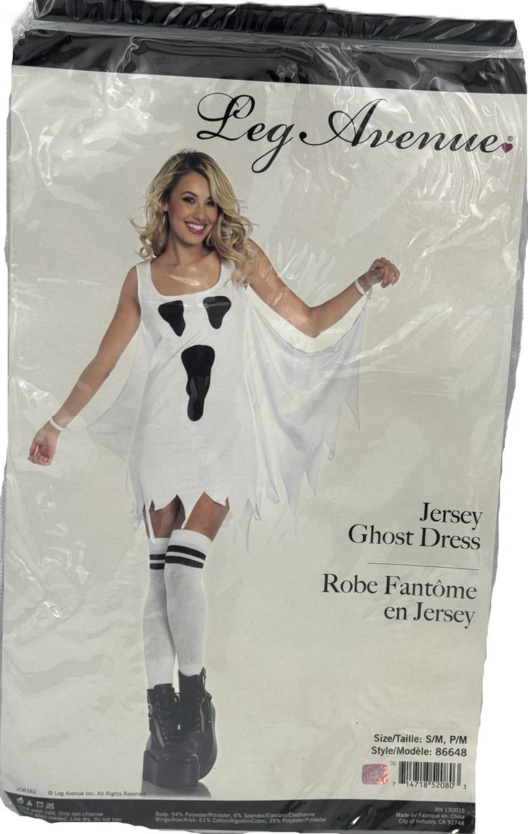 Jersey Ghost Dress Adult Women's Dress Costume - White/Black - S/M - 2/8