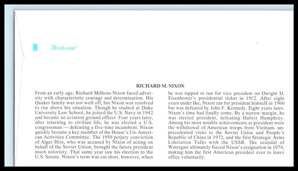 1995 Richard Nixon politician 32c Sc 2955 FDC with premium Fleetwood cachet - Image 2 of 2