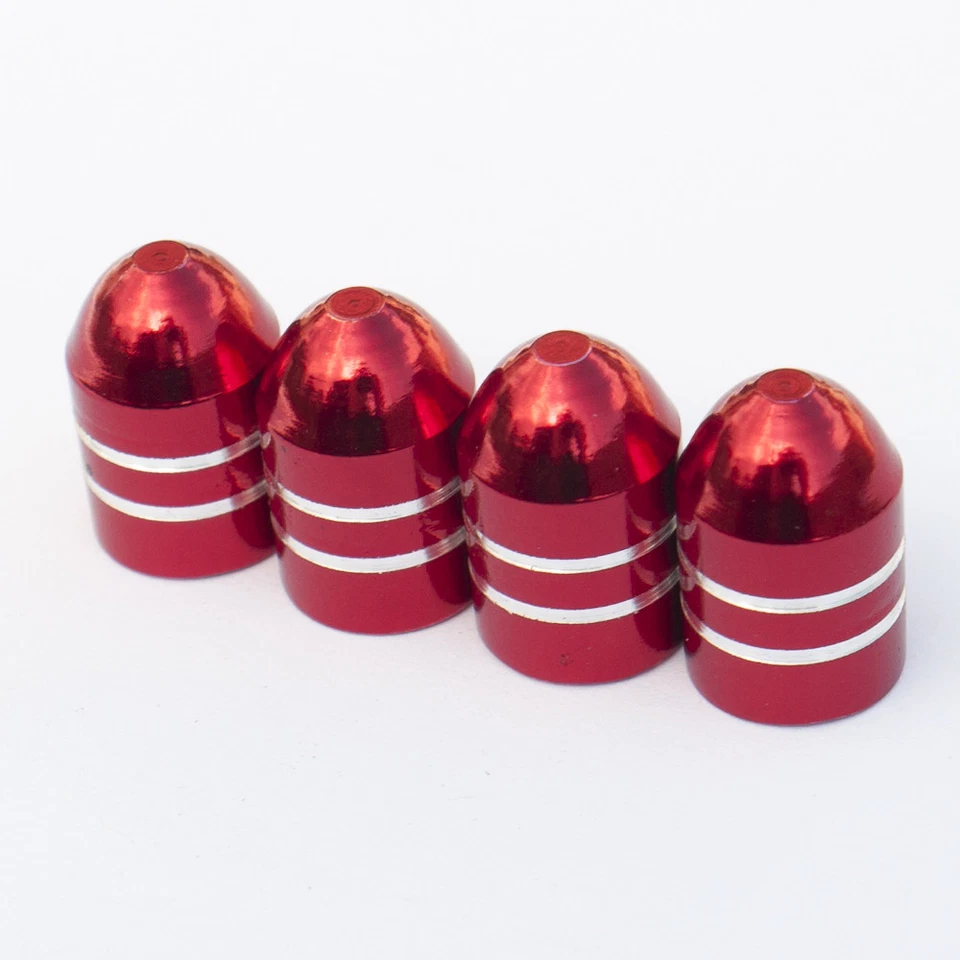 Juego de 4 juntas de anillo de goma con tapa de llanta universal para vehículo con forma de bala roja Foto 4 de 4