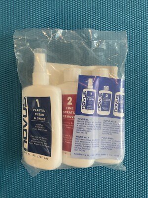 NOVUS 1 2 3 PLASTIC POLISH KIT 8 OZ BOTTLE WINDSHIELDS HEADLIGHTS CDS DVDS DISCS