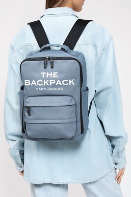 New Authentic Marc Jacobs The Backpack Medium Size Canvas Blue Shadow