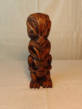 New Zealand Tribal Art Resin Carving Maori Tiki figure with Paua shell eyes 20cm