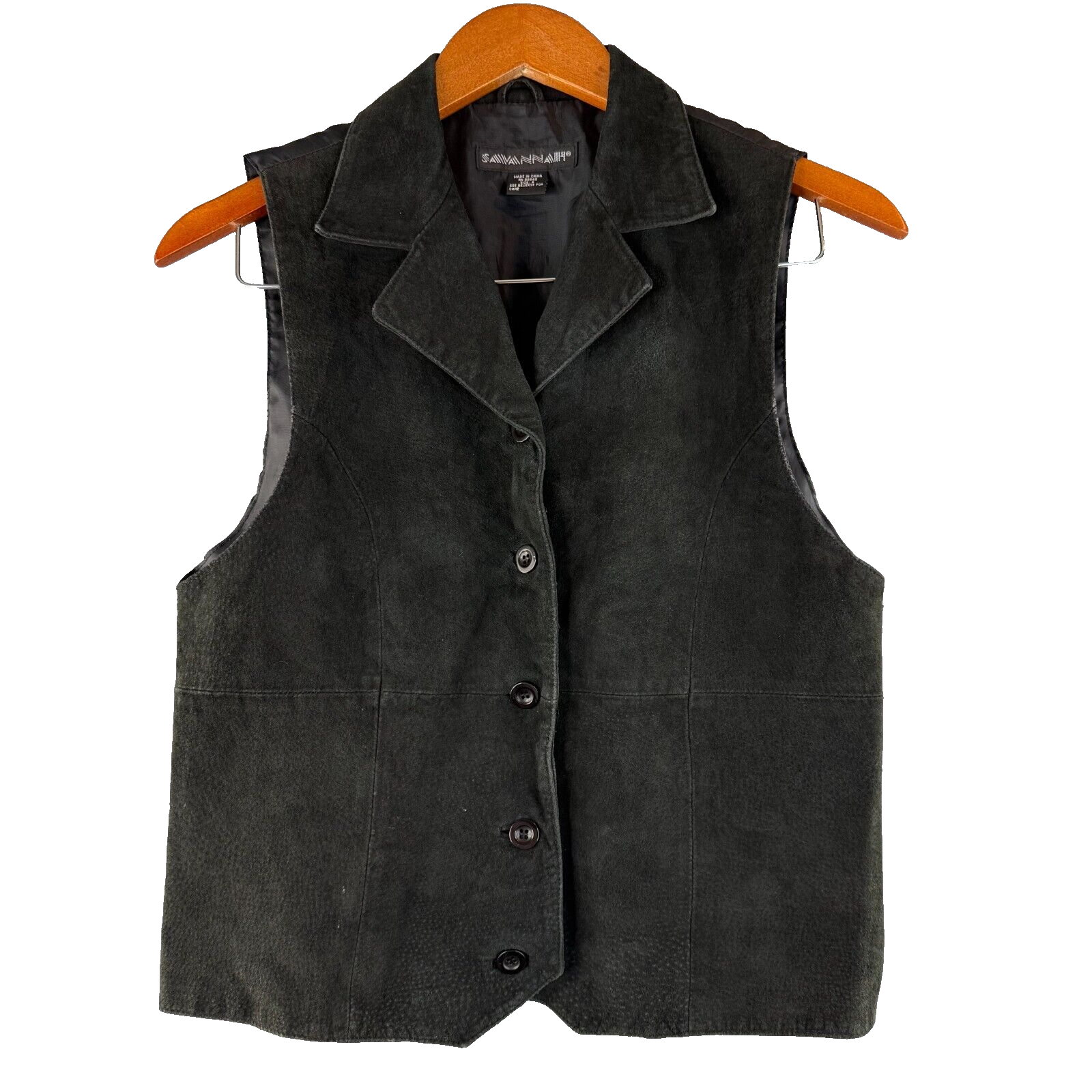 'Savannah'  Vintage Black Western Boho Leather Suede Button Up Vest Size S