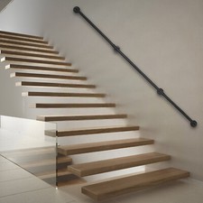 12 Feet Stair Handrail Round Corner Pipe Stair Railing With Wall Mount Support