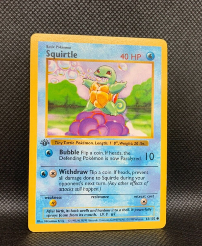 1st Edition Squirtle Base Set Shadowless Pokemon Card Near Mint Condition - Afbeelding 1 van 2