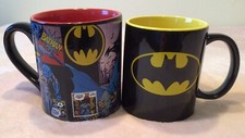 BATMAN Coffee Mugs Comic Panel And Batman Emblem Set Of 2, DC comics 14oz 10oz.