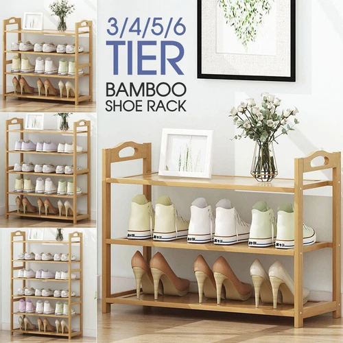 3-6 Tiers Layers Bamboo Shoe Rack Storage Organizer Wooden Shelf Stand Shelves - Picture 1 of 16