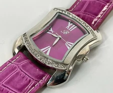 BURGI Rhinestone Stainless Croc Embossed Leather Quartz Wrist Watch BTV011PU