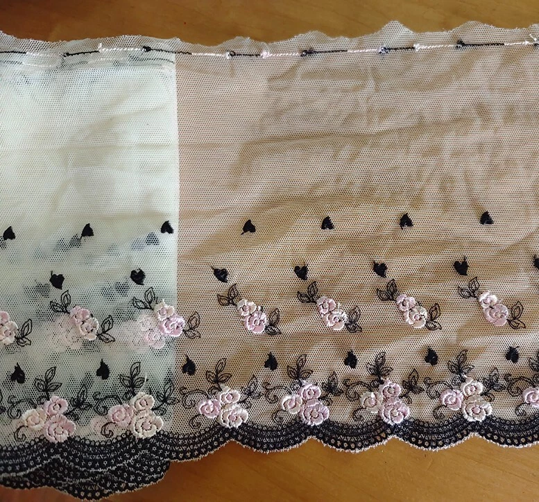 3 Yards 8.5" Wide Mesh Tulle Cream Lace/embroidered Pink Rose flower eh0246 - Image 2 of 2