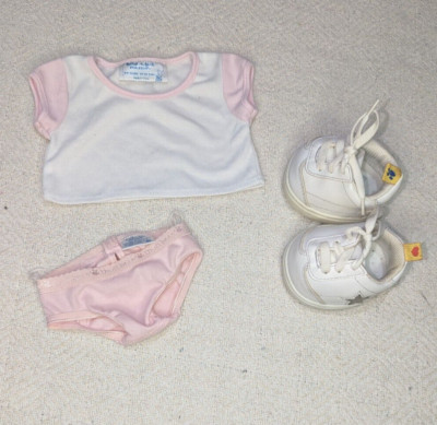 Vintage Build A Bear Pink White Outfit with Shoes Underwear And Shirt Super Cute
