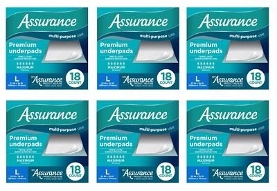 Equate Assurance Underpads, 108 Count - Premium Maximum Absorbency -Size L 6x 18