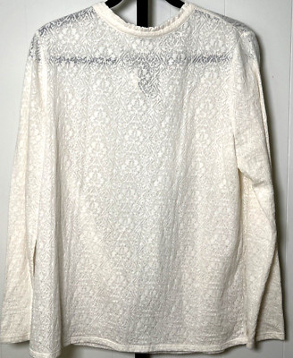 Loft XL Sleeve Embroidered Eyelet Lace Shirt Button Up Back off white NWT