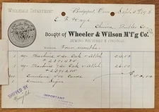 1898 Billhead CHICORA Pennsylvania Bridgeport Connecticut Wheeler & Wilson MFG