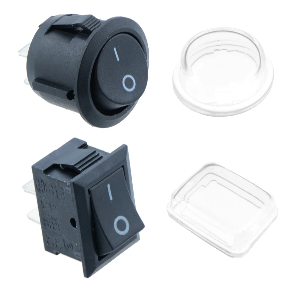 SWITCH ELECTRONICS On/Off Round Rectangle Rocker Switch + Waterproof Cover Car Dash Boat SPST 12V