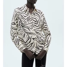 MNG Zebra Print Button Down Long Sleeve Blouse Shirt Top XL