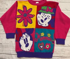 Vintage 90s Girls Mickey Co Disney Minnie Floral Heart Sweater Sz Small 7/8