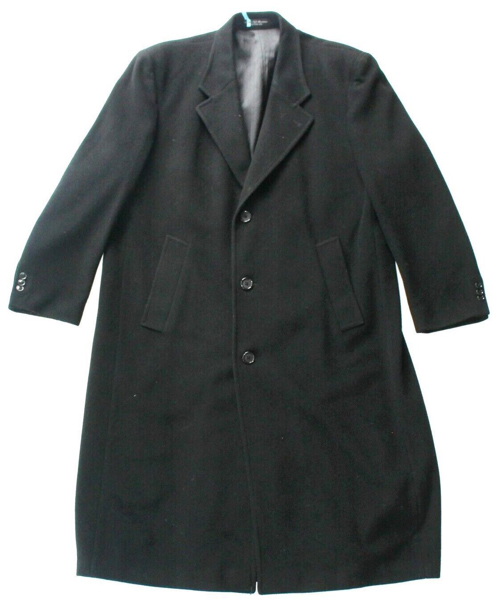 CASHMERE WOOL 3 Button Over Coat BLACK Men's LARGE L US 44 Regular
