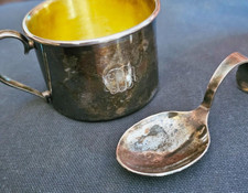 Older Silver-plated Sippy Cup and Spoon