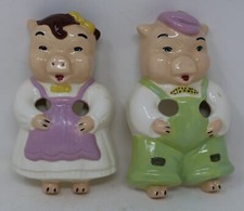 Rare Matched Pair 1950s Vintage Toothbrush Holders Mr.  Mrs. Pig Wall Mounts