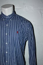EUC Polo Ralph Lauren Custom Fit Blue Striped Button Front Casual Shirt Sz L