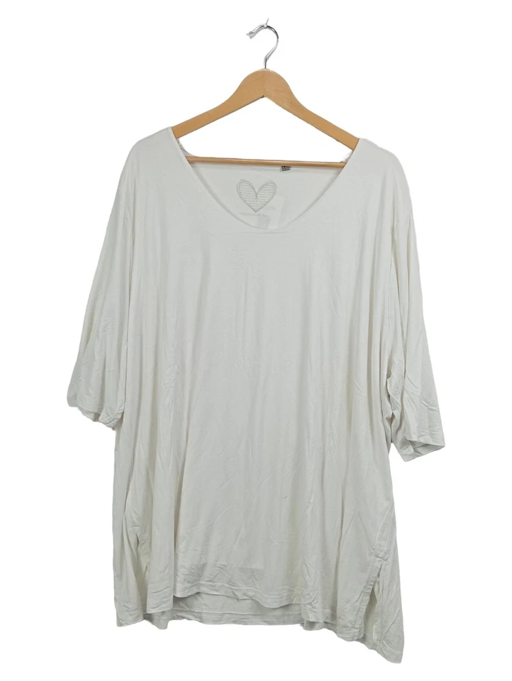 Ulla Popken T-shirt Femme Blanc Viscose Imprimé Cœur (4XL, EU 58) - Photo 1/2