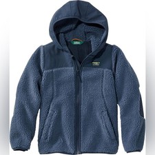 L.L Bean Navy Blue Sherpa Fleece Hooded Jacket Sweater Full Zip Kid's Sz 6/7