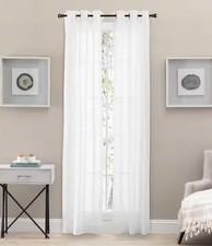 Tranquility White Solid Polyester Blend 80 inWx 84 in Grommet Semi Sheer Curtain