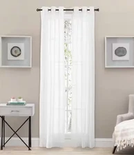 Tranquility White Solid Polyester Blend 80 inWx 84 in Grommet Semi Sheer Curtain