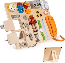 Wooden Montessori Busy Board 20-in-1 for Toddlers Screen-Free Sensory Learning