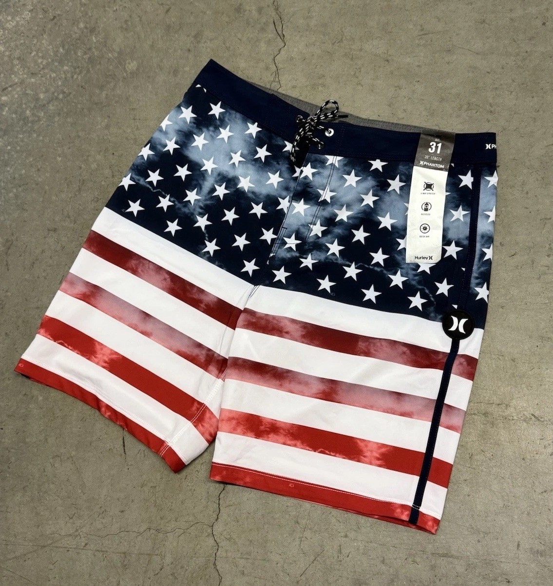 Hurley Phantom Independence 20” American Flag Graphic Board Shorts Sz 31 NWT