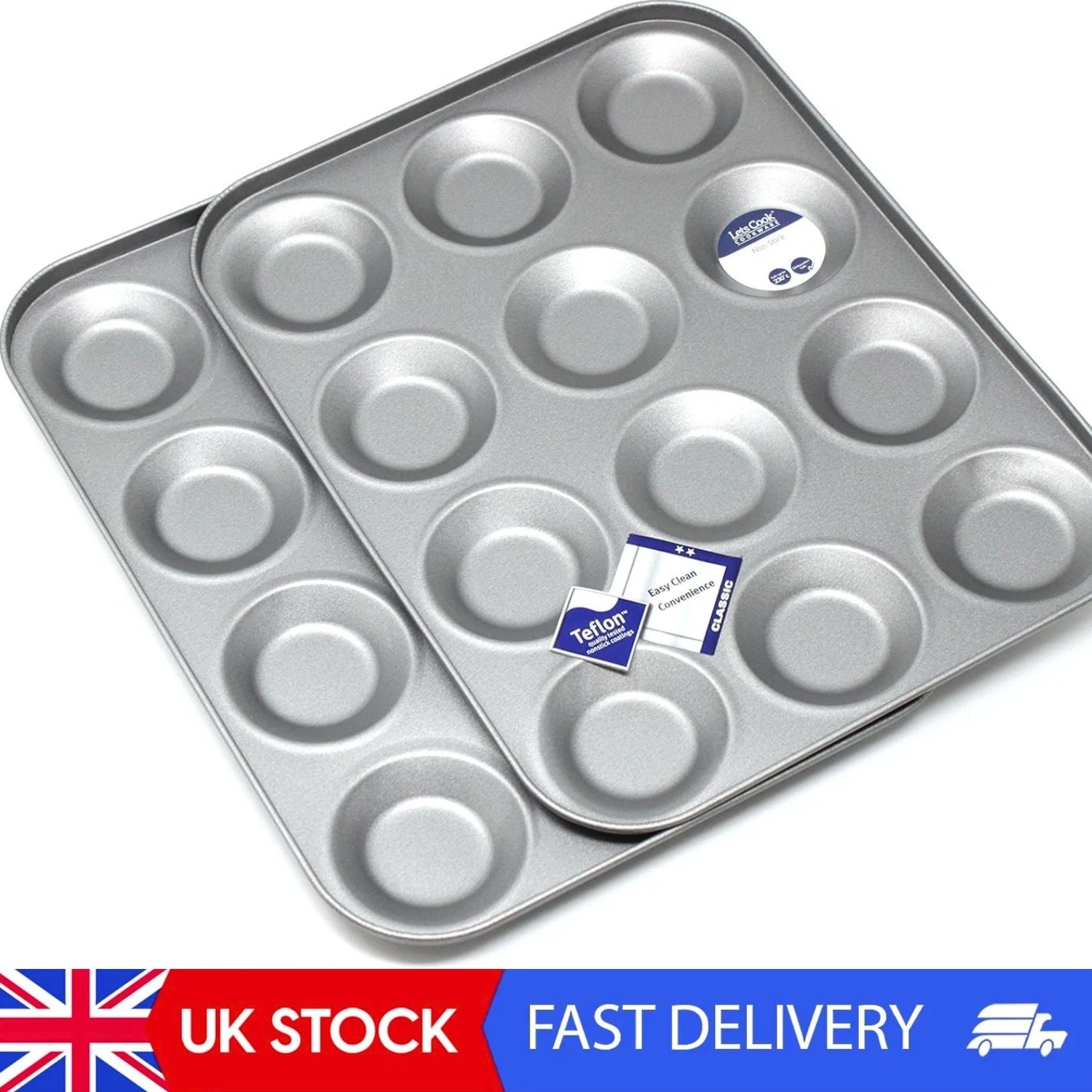 12 Hole Mince Pie/Bun Tin Twin Pack, Set Of Two, For Buns, Fairy Cakes, Tarts