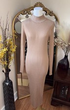 Vero Moda Women's Long Sleeve Rib Knit mock neck Maxi Dress Tan Size M