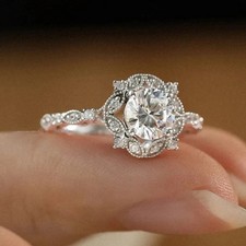 Art Deco 1Ct Round Cut Lab Created Diamond Wedding 14K White Gold Finish Ring