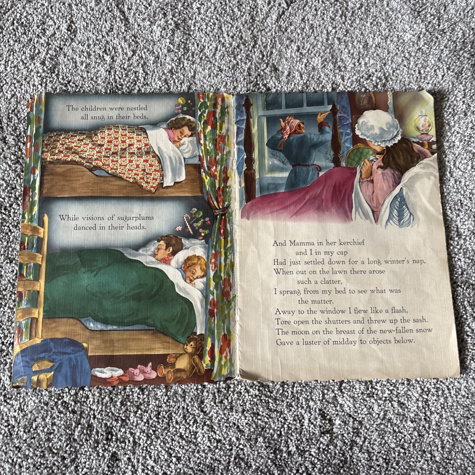 Night Before Christmas 1956 Large Book by Whitman Publishing with Flocking