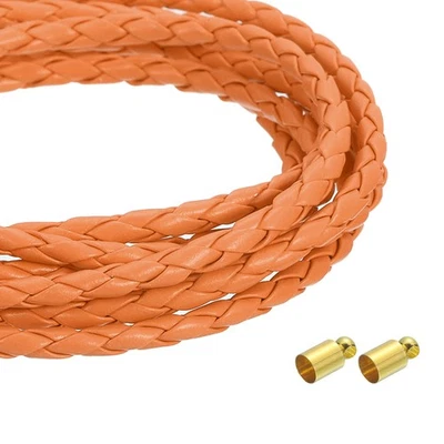 Cordons en cuir tressé 4 mm 2,19 yards, colliers ronds en cuir, orange - Photo 1/4