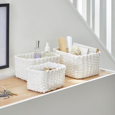 3er Set Papier Seil Aufbewahrung Körbe Gewebt Organizer Boxen Zuhause UK