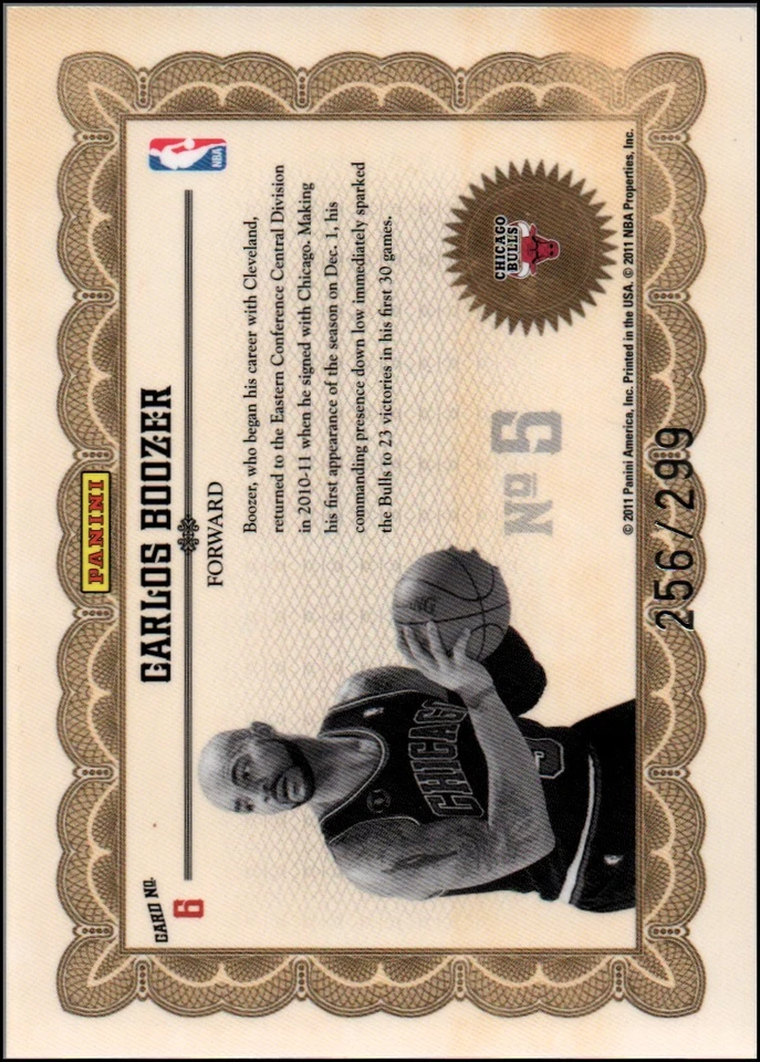 2010-11 Panini Gold Standard Gold Stars #6 Carlos Boozer /299 - BSK - Image 2 of 2