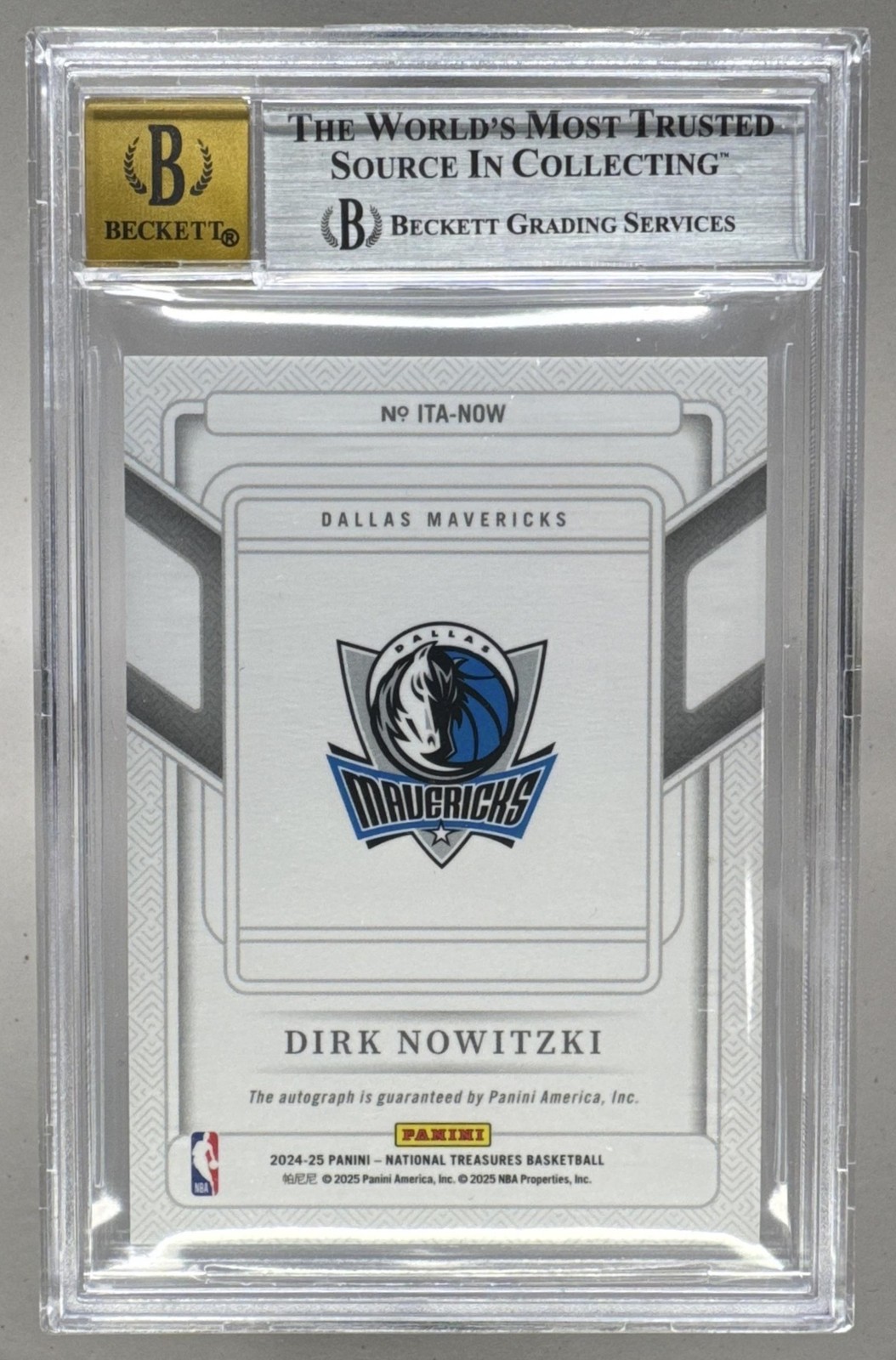 Dirk Nowitzki 2024 National Treasures Bronze International Auto 6/15 BGS 9/10 view 2