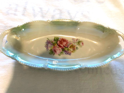 porcelain celery or relish dish pink rose decoration