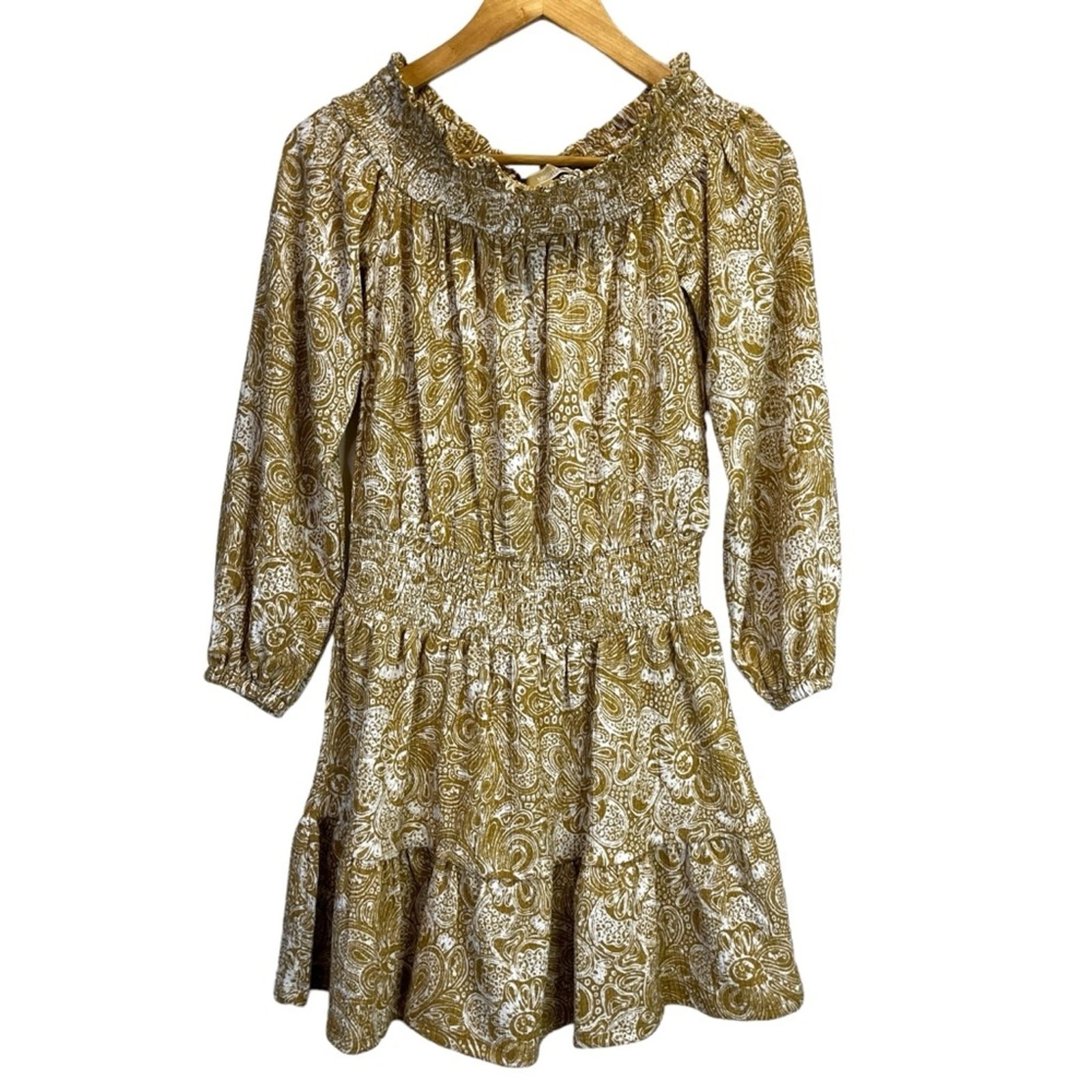 Michael Kors Daytime Paisley mini abito kaki nuovo con etichette vendita al dettaglio $140 S