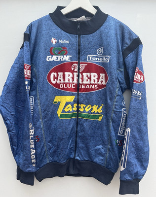 Carrera Fahrradjacke Herren Large Blau Langarm Full Zip Trikot Fleece Oberteil