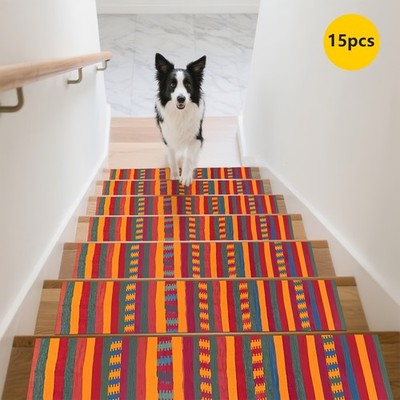 Rubber Non-Slip Backing 7/15pcs Striped Pattern Runner Rug, Stair Tread Non-Sl