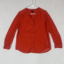 Banana Republic Sheer Blouse Top Womens Small Long Sleeve Shirt Orange Button Up