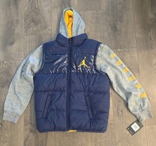 Air Jordan Boys Navy Blue Synthetic Filled Puffer Vest Hooded Jacket; Size L